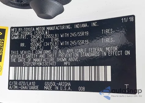 2019 Toyota Highlander Limited Platinum from USA, damaged, VIN 5TDYZRFH9KS303403